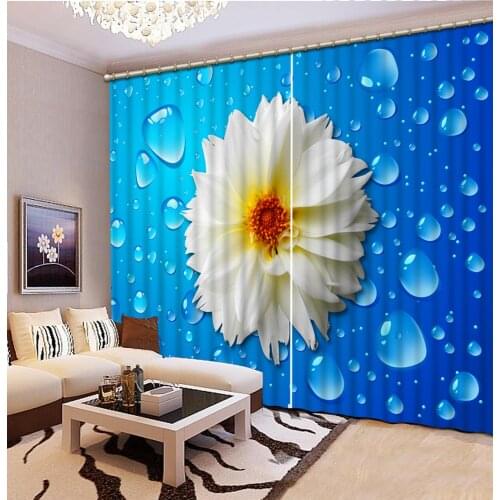 White flowers and drops water Windows Curtains for Living Room Bedroom Decorative Kitchen Curtain Drapes Treatments Customized