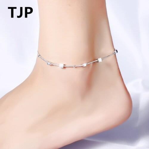 TJP Popular Box Design Female Anklets Jewelry Fashion Silver 925 Bracelets For Women Party Top Quality Female Bracelet Bijou
