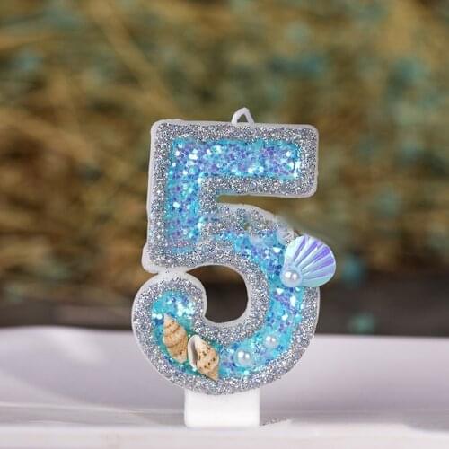 1PC Blue Shell Glitter Number Birthday Candles Cake Toppers Birthday Wedding Digital Cakes Dessert Decor Birthday Decoration
