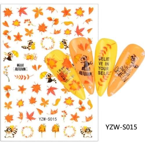 3D Stickers for Nails Leaves Maple Leaf Squirrel Wreath Design Nail Foil Decal Sliders Stickers for Manicure Nail Art Decoration