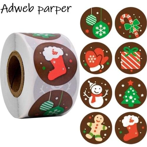 500 Merry Christmas Kraft Handmade Sticker Card Box Package Santa Thank You Label Sealing Stickers Wedding Decor Party Supplies