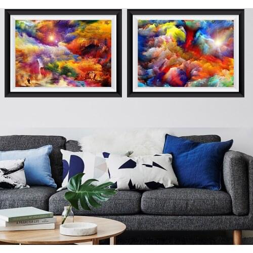 Abstract Cloud Landscape Modern Minimalist Many Sarts Art Prints Set Of 2 Print Colorful Painting No Frame Pictures