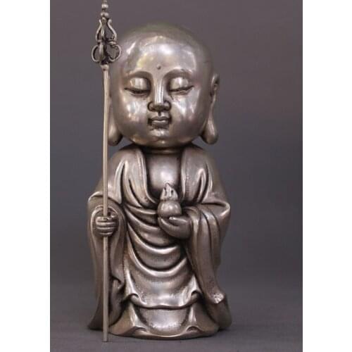 Antique antiques Collectible Decorated Old Handwork Tibet Silver Carved Earth Store Bodhisattva Buddha Statue/ Sculpture