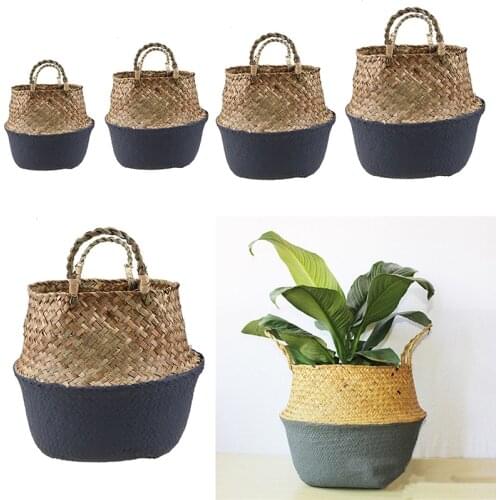WHISM Large Seagrass Storage Basket High Quality Garden Flower Pot Foldable Woven Basket Clothes Gadgets Organizer Container