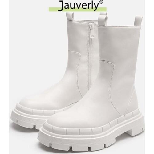 2021 Autumn Street Style Ankle Platform Boots Elegant White Round Toe Winter Womens Boots New Fashion Side Zipper Chelsea Boots