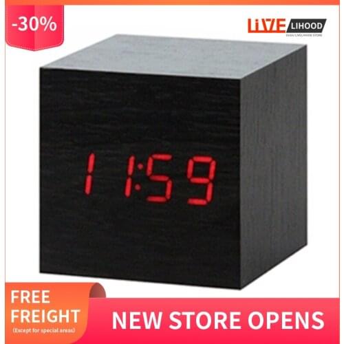 Alarm Clock Led Wooden Voice Control Digital Wooden Electronic Alarm Clock Usb/aaa Powered Electronic Desktop Clock
