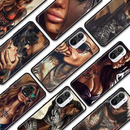 Sexy Sleeve Tattooed Girl Soft TPU Case For Xiaomi Redmi Note 10 9 10T 9T 8T 8 9A 9S 8 8T 7 Pro Lite Cover Black Fundas