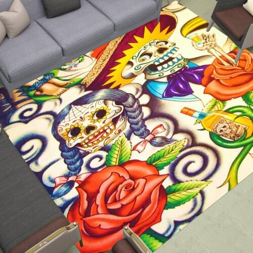 Cowboy Skull Area Rugs Rose and Girl Mat Sofa Home Living Room Bedroom Bathroom Decor Large Carpet Statue Asian Ancient Art