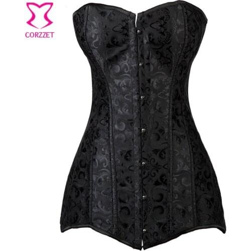 Black Jacquard Corselet Overbust Long Corset Steel Bone Corsets and Bustiers Sexy Korset Espartilhos E Corpetes Gothic Clothing