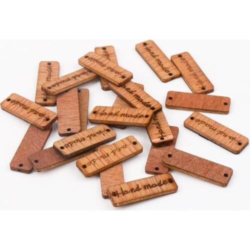 Wooden Button "Hand Made" Brand Tag Accessories For Clothing Handmade Sewing Craft DIY Scrapbooking Decoration 10x29mm 20pcs