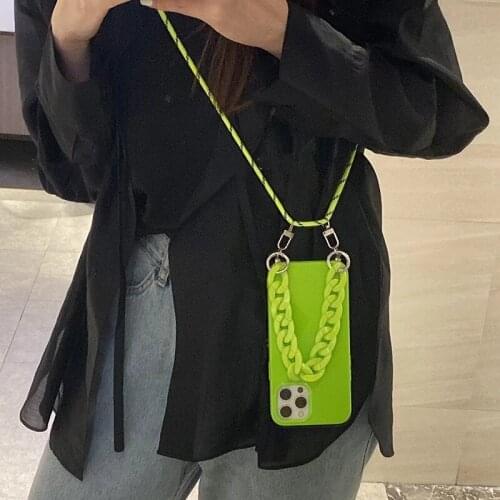 Spain Fluorescent Crossbody Lanyard Necklace chain Phone case for iphone 12 Pro Max 11 XR X XS 7 8 plus SE 2020 Soft Back cover