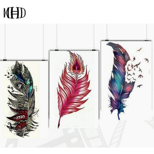 Three fight living room decoration feather picture DIY diamond painting full square & round diamond embroidery 3D feathers MHD