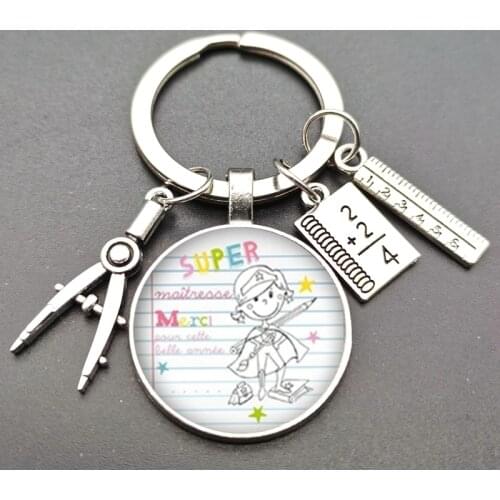 Round glass keychain ruler stationery keychain a gift for the teacher