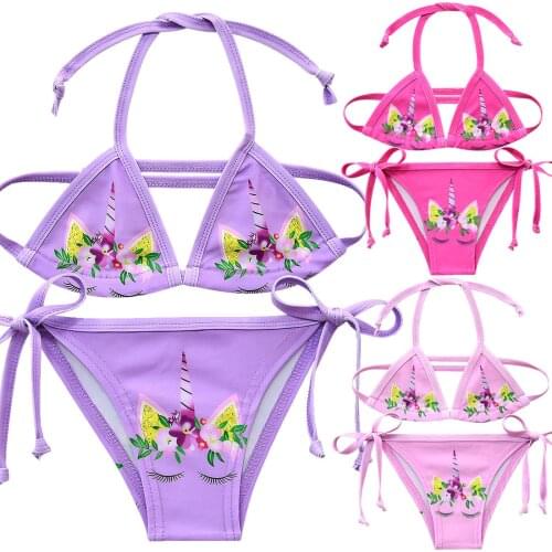 2019 Girls Swimsuit 3-12years Two Piece Unicorn Childrens Swimwear Kids Swiming Bikini Suit Children Girls Beach Wear G48-8069