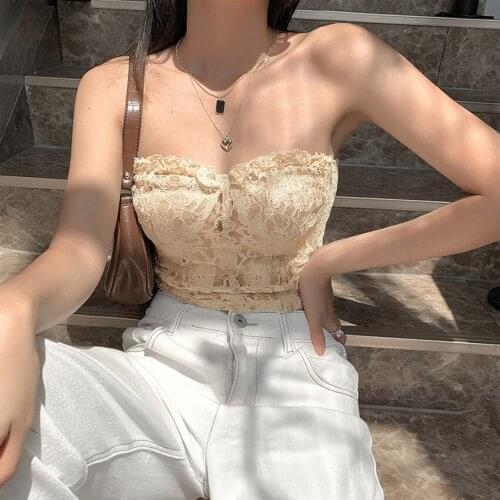 Lusofie sexy lace off shoulder top women Elegant party tube top black tank tops club wear crop tops High quality top female