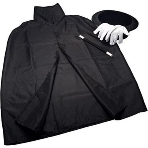 Magician Black Costume Cloak Cosplay Costumes Top Hat Cap Cloak bow tie white gloves Magic wand set Halloween Christmas Xmas