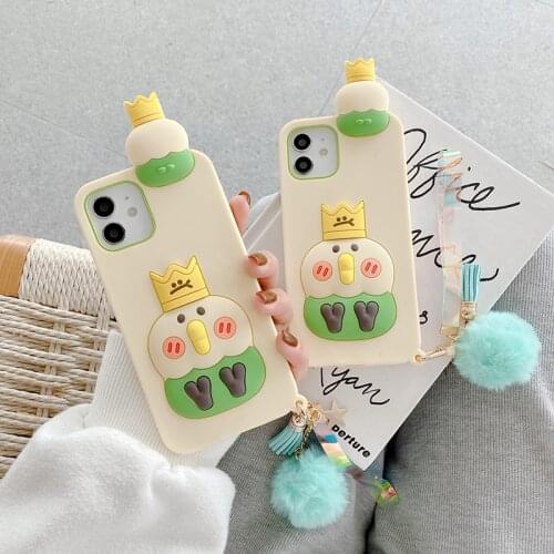 Cute Cartoon Crown Parrot Case for iPhone 12 11 Pro X XR XS Max 6 6s 7 8 Plus SE 2020 Soft Silicone Cover