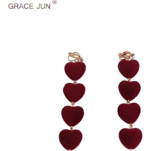 Korea Style Fashion Handmade Long Heart Clip on Earrings No Pierced for Women Party Wedding Luxury Jewelry No Hole Earrings New