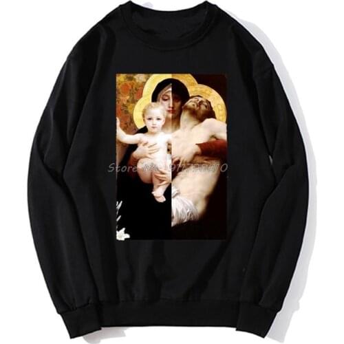 Madonna Embrace Jesus Funny Virgin Mary hoodies Hip Hop Casual Men Hoodie Spring Autumn Sweater Streetwear Harajuku