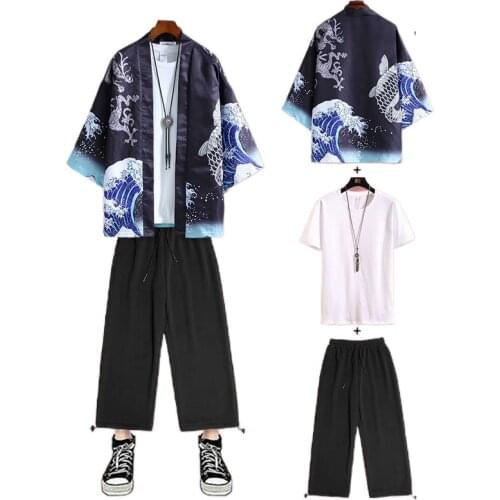 Chinese style Hanfu mens spring and summer sun protection cardigan, short sleeve pants, a fairy suit