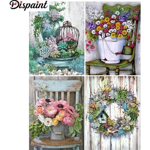 Dispaint Full Square/Round Drill 5D DIY Diamond Painting "Flower chair grass" 3D Embroidery Cross Stitch 5D Home Decor Gift