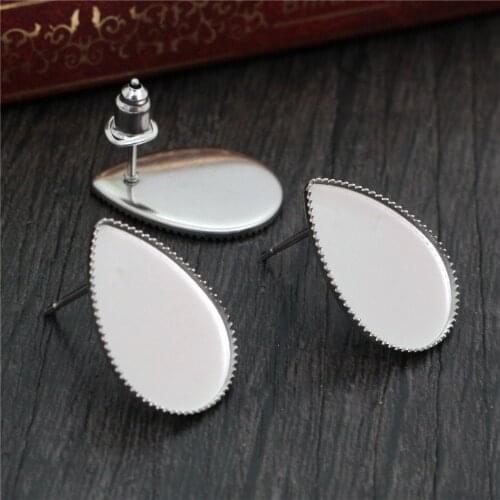 No Fade ) 13x18mm 18x25mm 20pcs/Lot 316 Stainless Steel Drop Earring Studs,Earrings Blank/Base,Fit Drop Glass Cabochons