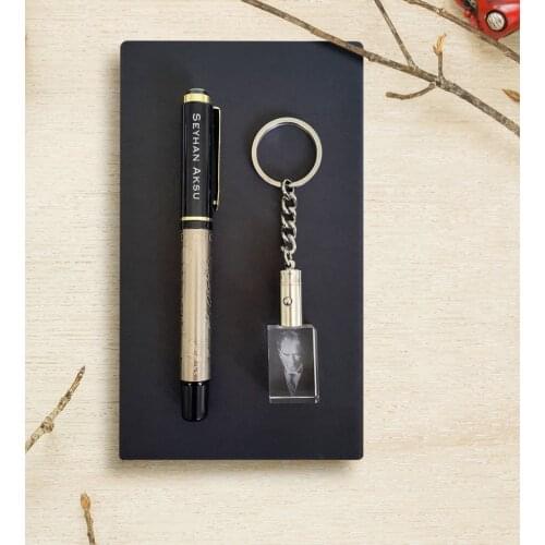 Personalized Ataturk Themed Pen & 3D Crystal Keychain Set
