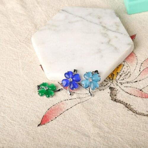 1PC Natural Fashion Cats Eye Gemstone Crystal and Diamond Opal Clover Pendant, Home Decoration Necklace Party DIY Gift