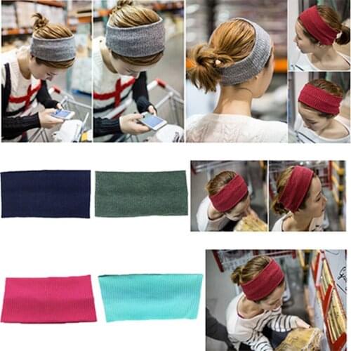 Women Soft Comfortable Knitting Striped Cotton Headband Solid Color Elastic Wide Hairband Girls Sport Yoga Headwear Photo Props