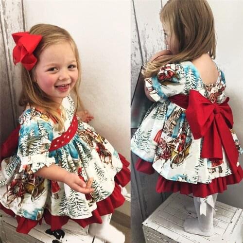 Christmas Baby Girl Dress Toddler Kid Baby Girl Xmas Festival Flared Party Santa Swing Square Neck Tutu Dress Christmas Dress