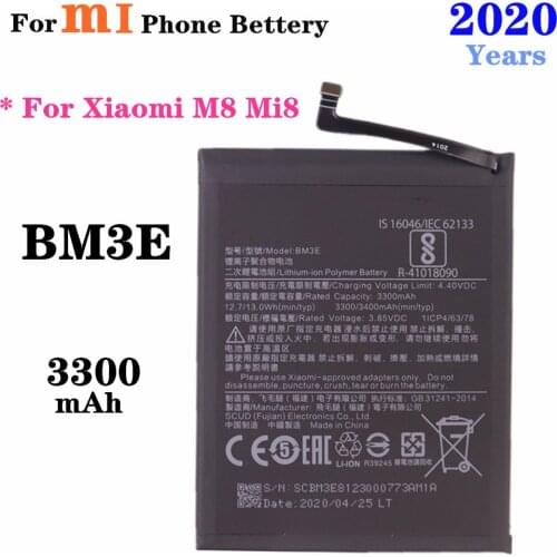 3300mAh BM3E Replacement Battery For Xiaomi Mi 8 Mi8 M8 Cell Phone Battery High Capacity Batterie Batteries