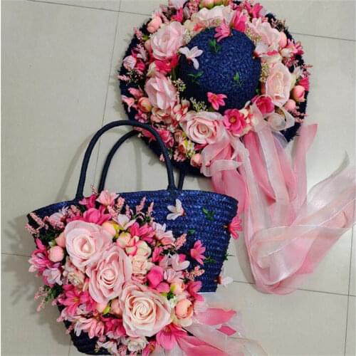 Straw Bag for Women 2021 Fashion Handmade Flower Weave Rattan Big Larger Capacity Beach Bag Holiday Casual Tote with Raffia Hat