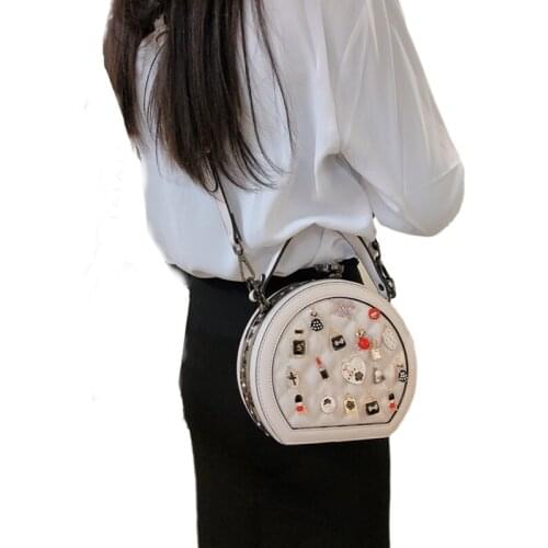 Rhinestone Bag Small Round Bag Women Handbag Messenger Bag Diamond-set Fashion Female 2020 New Fragrance Wind Broadband Bags PU