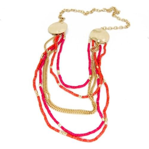 Versatile Fashion Style Exaggerated Long Beaded Red Blue Aura Sweater Chain Necklace Lady Beautiful Net Goddess Accessories
