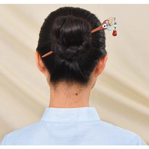 Classical court style hairpin Chinese style hairwear red sandalwood step hairpin jewelry for women