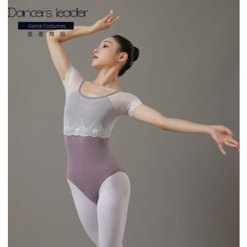 Ballet Dance Leotards For Women Short-sleeved Round Neck Lace Gymnastics Leotard Adult Aerial Yoga Practice Clothing