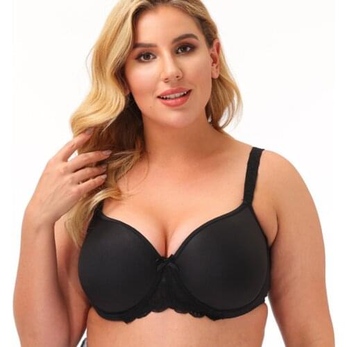 Women Bra Ladies Bras Black Adjusted-straps Underwire Unlined Solid Color Lace Bra Top 3/4 Cup C D E 36 38 40 42 44