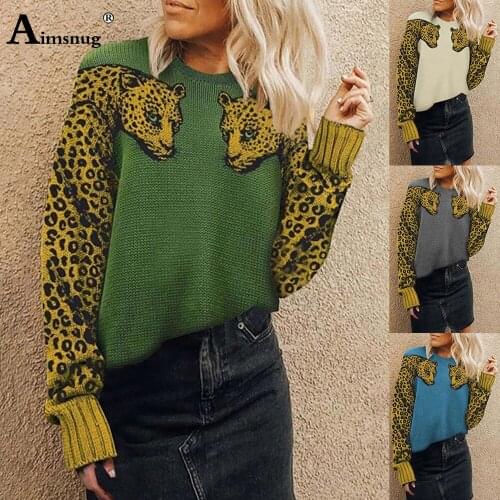 Leopard Print Sweaters Womens Top Autumn Long Sleeve Sweater O Neck Winter Clothes Streetwear Female knitting Tunic Pullovers