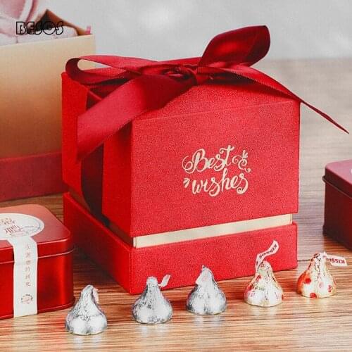 2pcs Wholesale High Grade Red Suede Velvet Square Gift Box New Year Party Wedding Valentines Day Candy Jewelry Flower Gift Box