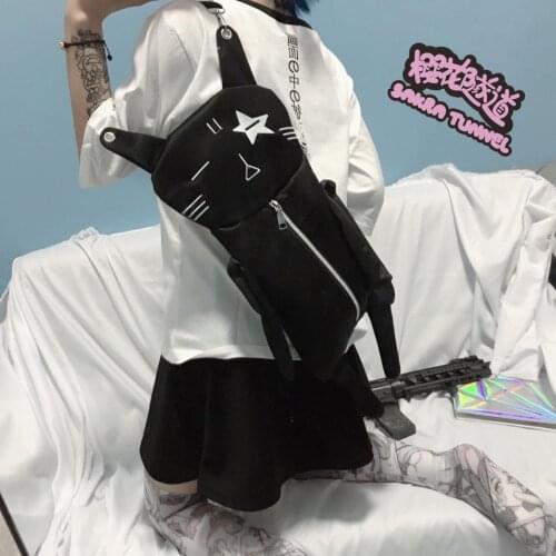2021 Hot Punk Gothic Cute Black Cat Kitty Canvas Crossbody Shoulder Bag Backpack Novel Personality Funny Fashion Eisure