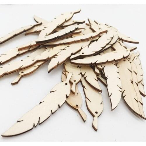 25PCS DIY Wooden Feather Craft Tags Hanging Ornament Labels for DIY Craft Gift Christmas Trees Wedding Decoration