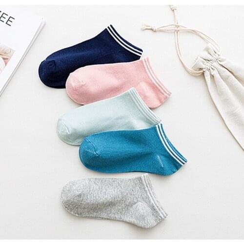 5 Pairs Solid Cotton Striped Socks New Style Women Girls Slip Ankle Sock Soft Breathable Summer For Socks Four Seasons 2021