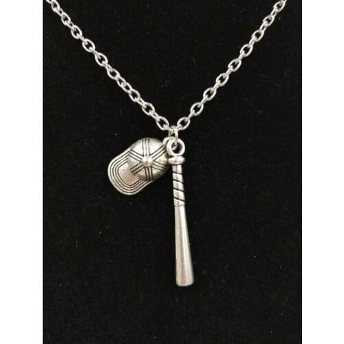 5Pcs/1Lot Vintage Antique SilverBaseball bats and baseball caps Charm Alloy Pendant Necklace For Women Jewelry Gift Q127