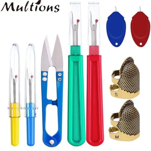 7pcs/Set Sewing Seam Rippers& Adjustable Metal Bronze Sewing Thimble Rings&Threader Hand Embroidery Craft Accessories
