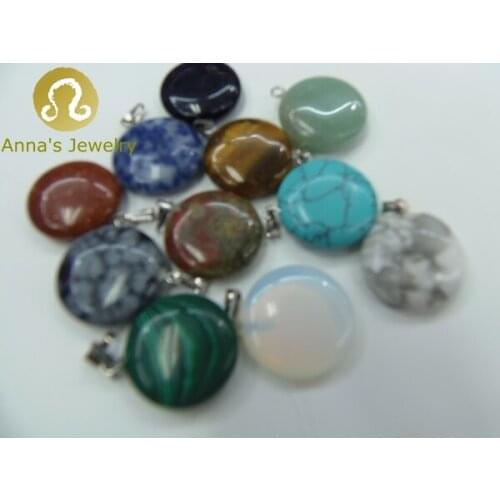 Free Shipping Mixed 20-25mm Round Natural Stone Crystal Round Shape Pendants For women men Jewelry making 12pcs/lot
