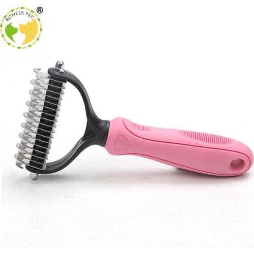 Bonzerpet Hair Removal Comb for Dogs Cat Detangler Fur Trimming Dematting Deshedding Brush Grooming Tool For matted Long Hair