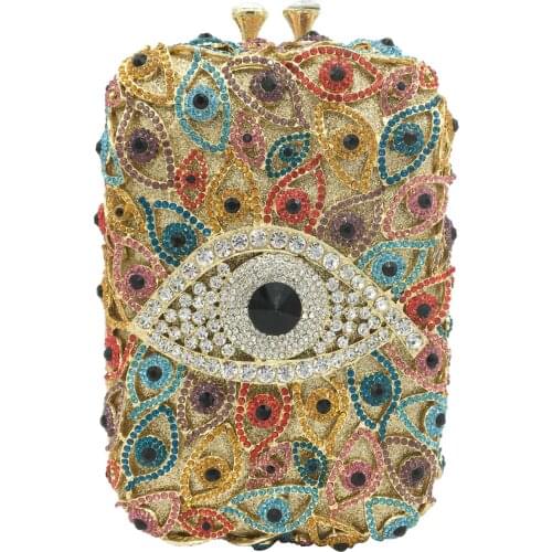 Boutique De FGG Multicoloured Evil Eye Women Crystal Clutch Purses Party Cocktail Rhinestone Handbags Evening Minaudiere Bag