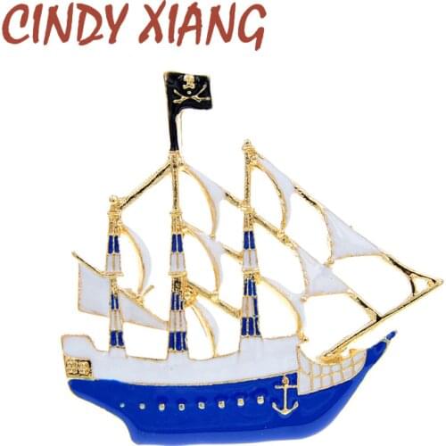 CINDY XIANG Enamel Ship Brooch Unisex Women And Men Sailboat Pin Jewelry Boat Accessories Suit Coat Brooches 3 Colorsavailable