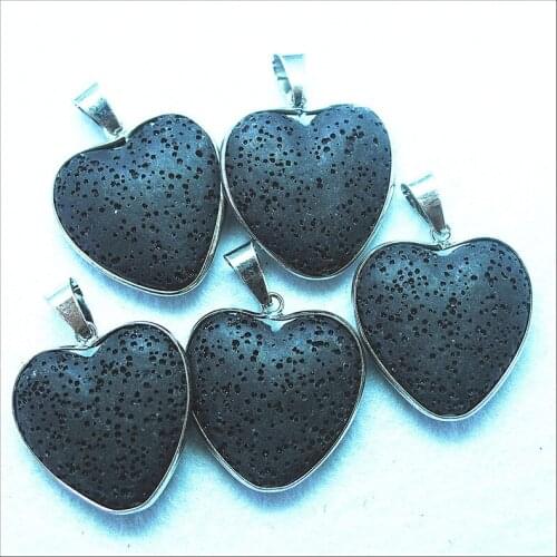 3pcs natural black lava stone pendants heart shape size 30mm diy beads accessories wholesale price natural gem stone beads