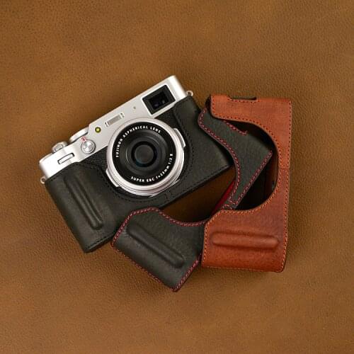 Handmade Genuine Real Leather Half Camera Case Bag Cover for FUJIFILM X100V